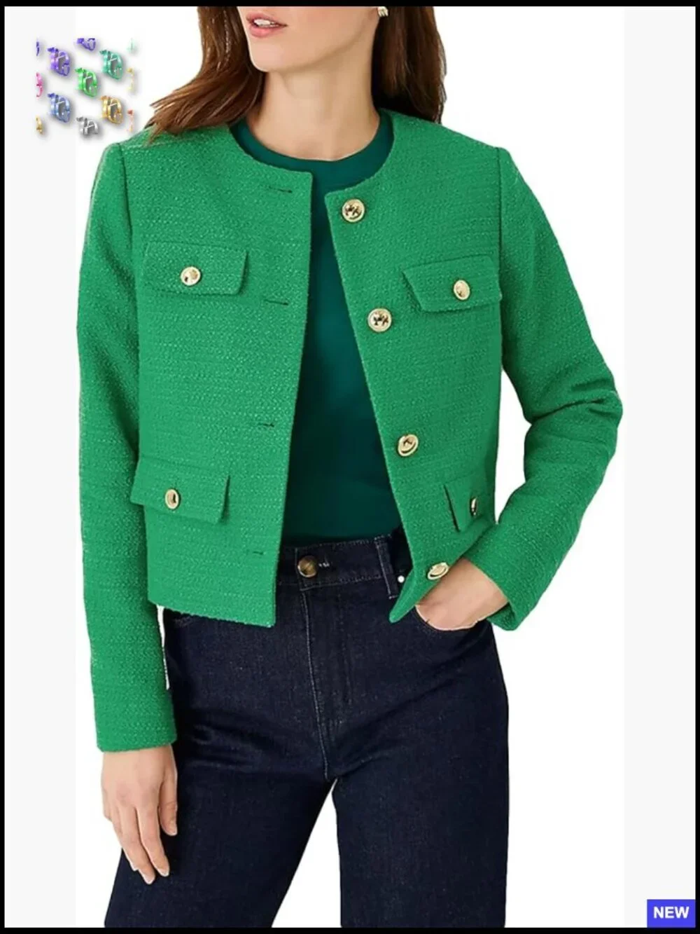 Cropped Tweed Blazer Collarless Slim Fit Business Casual Elegant Outfit